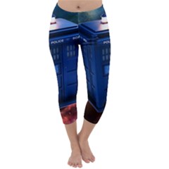 The Police Box Tardis Time Travel Device Used Doctor Who Capri Winter Leggings  by Semog4