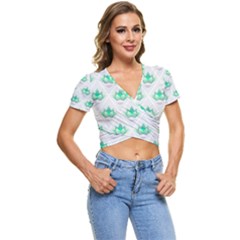 Plant Pattern Green Leaf Flora Short Sleeve Foldover Tee