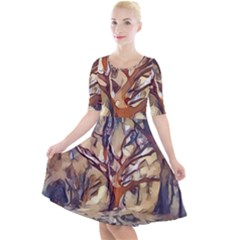 Tree Forest Woods Nature Landscape Quarter Sleeve A-line Dress by Semog4