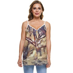 Tree Forest Woods Nature Landscape Casual Spaghetti Strap Chiffon Top by Semog4