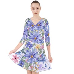 Flower Quarter Sleeve Front Wrap Dress