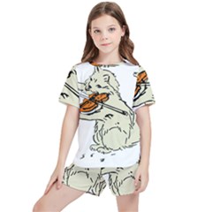 Cat Playing The Violin Art Kids  Tee And Sports Shorts Set by oldshool