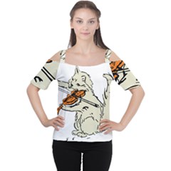 Cat Playing The Violin Art Cutout Shoulder Tee