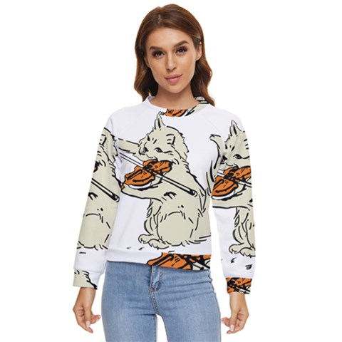 Cat Playing The Violin Art Women s Long Sleeve Raglan Tee by oldshool