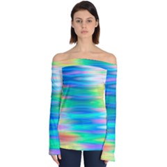 Wave Rainbow Bright Texture Off Shoulder Long Sleeve Top by Semog4