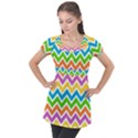 Chevron-pattern-design-texture Puff Sleeve Tunic Top View1