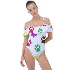 Pawprints-paw-prints-paw-animal Frill Detail One Piece Swimsuit