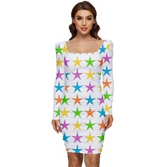 Star-pattern-design-decoration Women Long Sleeve Ruched Stretch Jersey Dress by Semog4