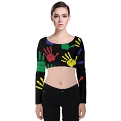 Handprints-hand-print-colourful Velvet Long Sleeve Crop Top