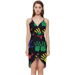 Handprints-hand-print-colourful Wrap Frill Dress