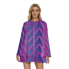 Geometric-background-abstract Round Neck Long Sleeve Bohemian Style Chiffon Mini Dress