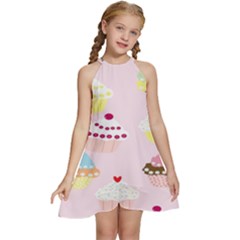 Cupcakes Wallpaper Paper Background Kids  Halter Collar Waist Tie Chiffon Dress by Semog4