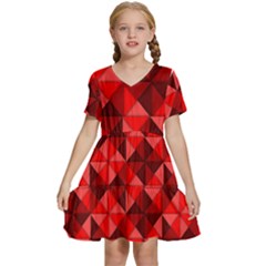 Red Diamond Shapes Pattern Kids  Short Sleeve Tiered Mini Dress by Semog4