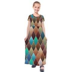 Diamond Shapes Pattern Kids  Short Sleeve Maxi Dress