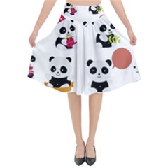 Playing Pandas Cartoons Flared Midi Skirt by Semog4