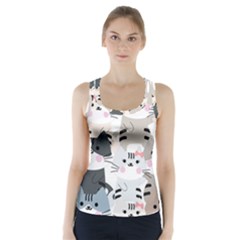 Cute Cat Couple Seamless Pattern Cartoon Racer Back Sports Top by Semog4