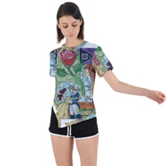 Stained Glass Rose Flower Asymmetrical Short Sleeve Sports Tee by Salman4z