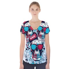That Cool Graffiti Skull Short Sleeve Front Detail Top by Salman4z