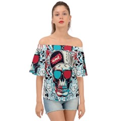 That Cool Graffiti Skull Off Shoulder Short Sleeve Top