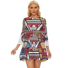 Amsterdam Graphic Design Poster Illustration Long Sleeve Babydoll Dress by Salman4z