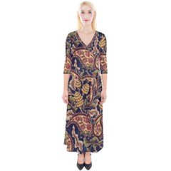 Leaves Flowers Background Texture Paisley Quarter Sleeve Wrap Maxi Dress by Salman4z