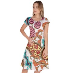 Flowers Pattern Texture White Background Paisley Classic Short Sleeve Dress by Salman4z