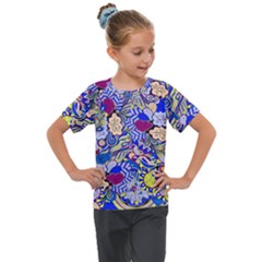 Blue Yellow Background Pattern Vector Texture Paisley Kids  Mesh Piece Tee