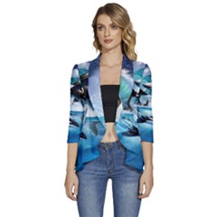 Orca Wave Water Underwater Women s 3/4 Sleeve Ruffle Edge Open Front Jacket by Salman4z