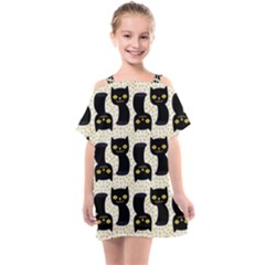 Black Cats And Dots Koteto Cat Pattern Kitty Kids  One Piece Chiffon Dress by Salman4z