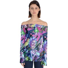 Rick And Morty Time Travel Ultra Off Shoulder Long Sleeve Top by Salman4z