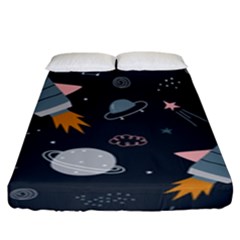 Space Background Illustration With Stars And Rocket Seamless Vector Pattern Fitted Sheet (king Size) by Salman4z