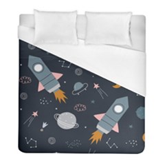 Space Background Illustration With Stars And Rocket Seamless Vector Pattern Duvet Cover (full/ Double Size) by Salman4z