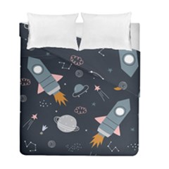 Space Background Illustration With Stars And Rocket Seamless Vector Pattern Duvet Cover Double Side (full/ Double Size) by Salman4z