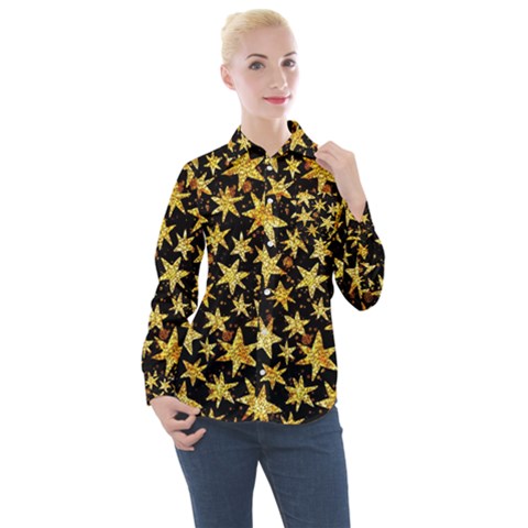 Shiny Glitter Stars Women s Long Sleeve Pocket Shirt by Salman4z