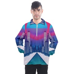 Retro Cityscape Artist Artwork Digital Art Men s Half Zip Pullover