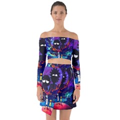 Rick And Morty In Outer Space Off Shoulder Top With Skirt Set by Salman4z