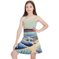 Wave Japanese Mount Fuji Woodblock Print Ocean Kids  Lightweight Sleeveless Dress by Salman4z