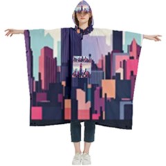 New York Skyline Cityscape Nyc New York City Landmark Women s Hooded Rain Ponchos