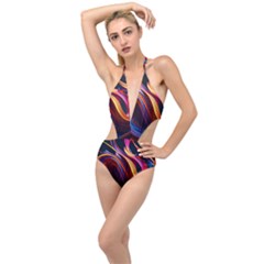 Waves Splash Liquid Paint Wall Plunging Cut Out Swimsuit by Jancukart