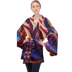 Waves Splash Liquid Paint Wall Long Sleeve Velvet Kimono  by Jancukart