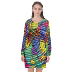 Waves Particles Vibration Atom Physics Technology Long Sleeve Chiffon Shift Dress  by Jancukart