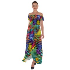 Waves Particles Vibration Atom Physics Technology Off Shoulder Open Front Chiffon Dress by Jancukart