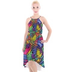 Waves Particles Vibration Atom Physics Technology High-low Halter Chiffon Dress  by Jancukart