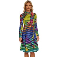 Waves Particles Vibration Atom Physics Technology Long Sleeve Shirt Collar A-line Dress by Jancukart