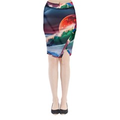 Sea Ocean Waves Rocks Sunset Artwork Midi Wrap Pencil Skirt by Jancukart