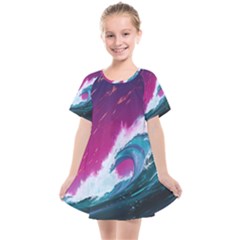 Tsunami Waves Ocean Sea Nautical Nature Water Unique Kids  Smock Dress by Jancukart