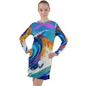 Tsunami Waves Ocean Sea Nautical Nature Water Art Long Sleeve Hoodie Dress View1