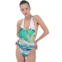 Waves Ocean Sea Tsunami Nautical 90 Backless Halter One Piece Swimsuit View1