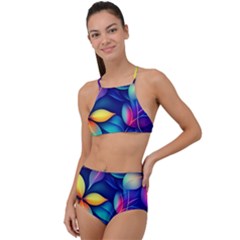 Ai Generated Artwork Leaves Nature Pattern High Waist Tankini Set by Jancukart