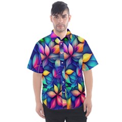 Ai Generated Artwork Leaves Nature Pattern Men s Short Sleeve Shirt